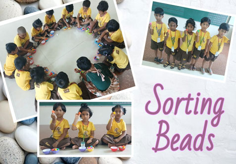 This activity can definitely be considered as an eye catcher to the little ones. For this activity all we need is a box filled with multi-coloured beads and small boxes which are painted corresponding to the colour of the beads.