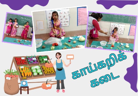 காய்கறிகளின் வண்ணங்கள் அறிதல். காய்கறிகள் பெயர்கள் அறிந்துக் கொள்ளுதல்.